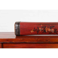 Chinese Qing Dynasty Cinnabar Lacquer Leather Pillow with Hand Painted Flowers