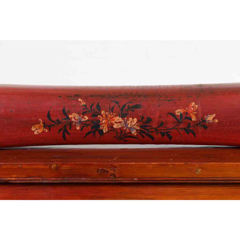 Chinese Qing Dynasty Cinnabar Lacquer Leather Pillow with Hand Painted Flowers-YN7073-6. Asian & Chinese Furniture, Art, Antiques, Vintage Home Décor for sale at FEA Home