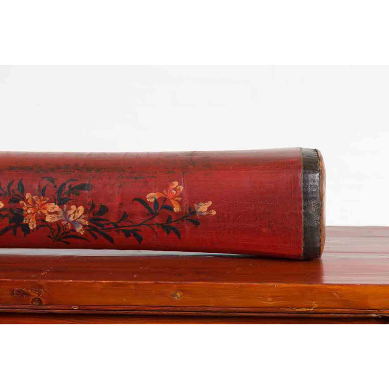 Chinese Qing Dynasty Cinnabar Lacquer Leather Pillow with Hand Painted Flowers-YN7073-7. Asian & Chinese Furniture, Art, Antiques, Vintage Home Décor for sale at FEA Home
