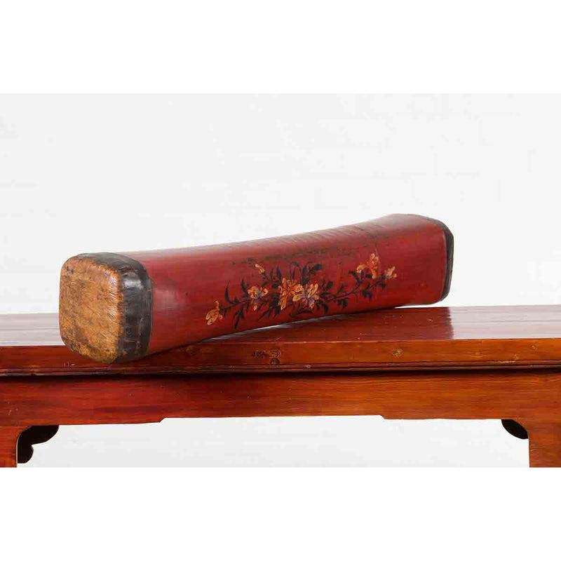 Chinese Qing Dynasty Cinnabar Lacquer Leather Pillow with Hand Painted Flowers-YN7073-8. Asian & Chinese Furniture, Art, Antiques, Vintage Home Décor for sale at FEA Home