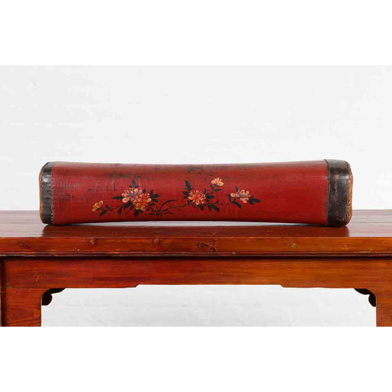 Chinese Qing Dynasty Cinnabar Lacquer Leather Pillow with Hand Painted Flowers-YN7073-10. Asian & Chinese Furniture, Art, Antiques, Vintage Home Décor for sale at FEA Home