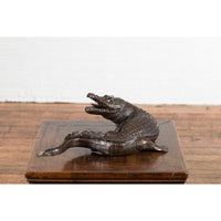 Contemporary Lost Wax Cast Bronze Alligator Sculpture with Textured Scutes