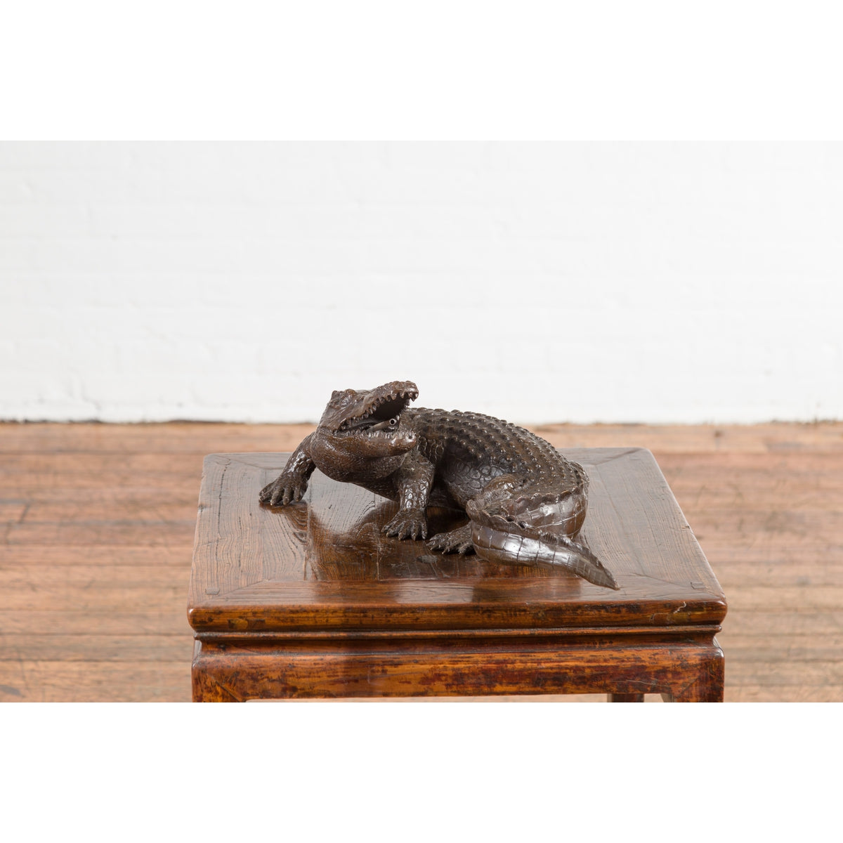 Contemporary Lost Wax Cast Bronze Alligator Sculpture with Textured Scutes-12. Asian &amp; Chinese Furniture, Art, Antiques, Vintage Home Décor for sale at FEA Home