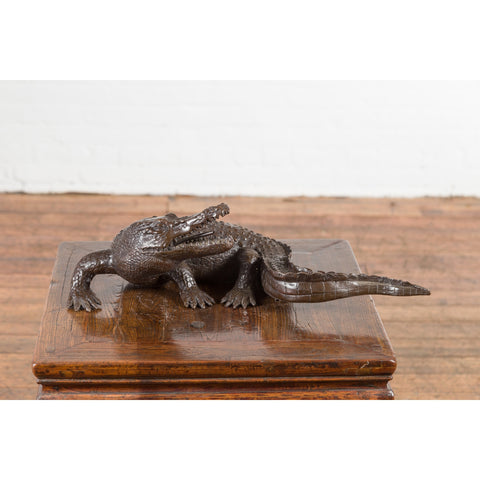 Contemporary Lost Wax Cast Bronze Alligator Sculpture with Textured Scutes - Antique Chinese and Vintage Asian Furniture for Sale at FEA Home