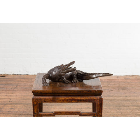 Contemporary Lost Wax Cast Bronze Alligator Sculpture with Textured Scutes - Antique Chinese and Vintage Asian Furniture for Sale at FEA Home