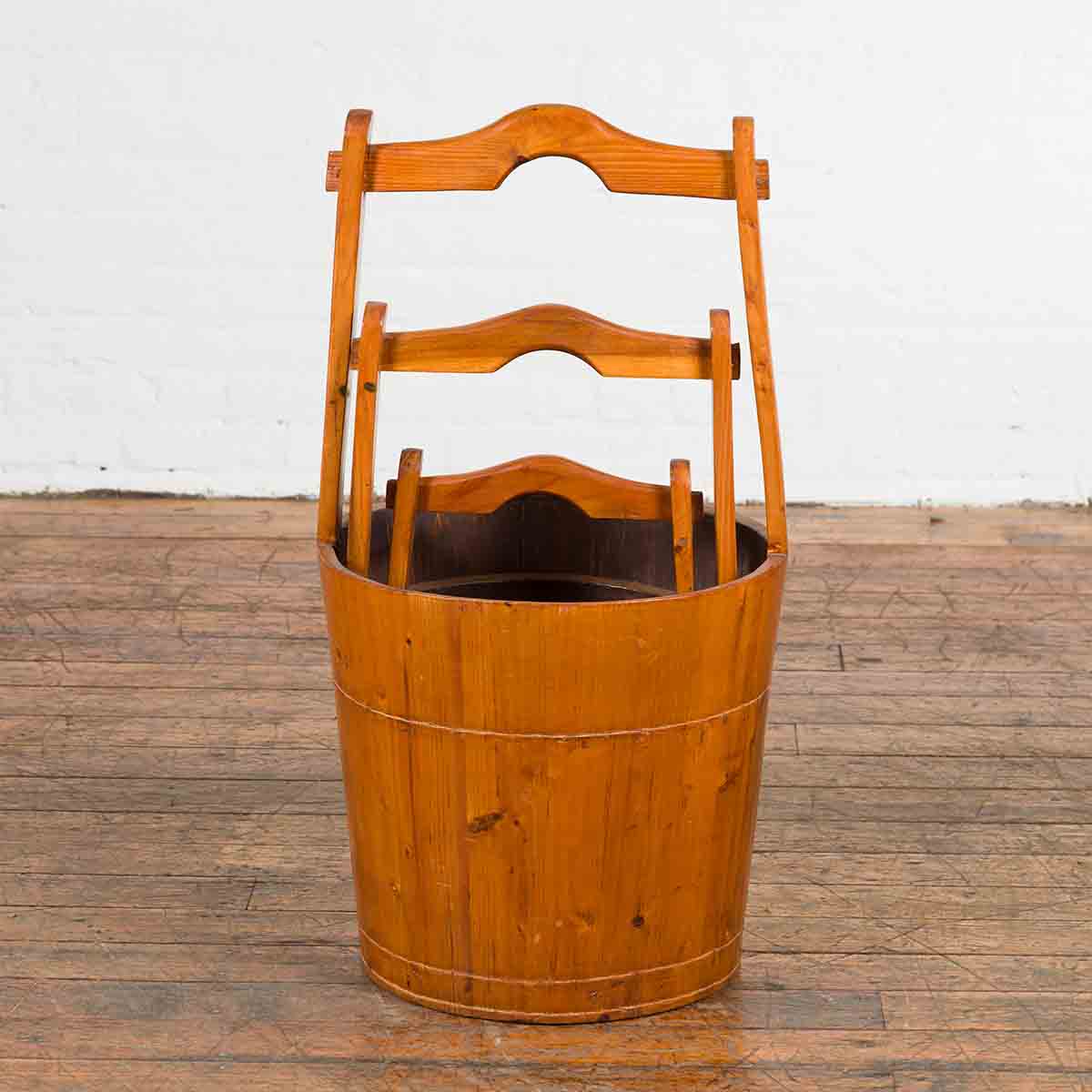 Set of Three Chinese Vintage Grain Nested Baskets with Large Handles-2. Asian & Chinese Furniture, Art, Antiques, Vintage Home Décor for sale at FEA Home