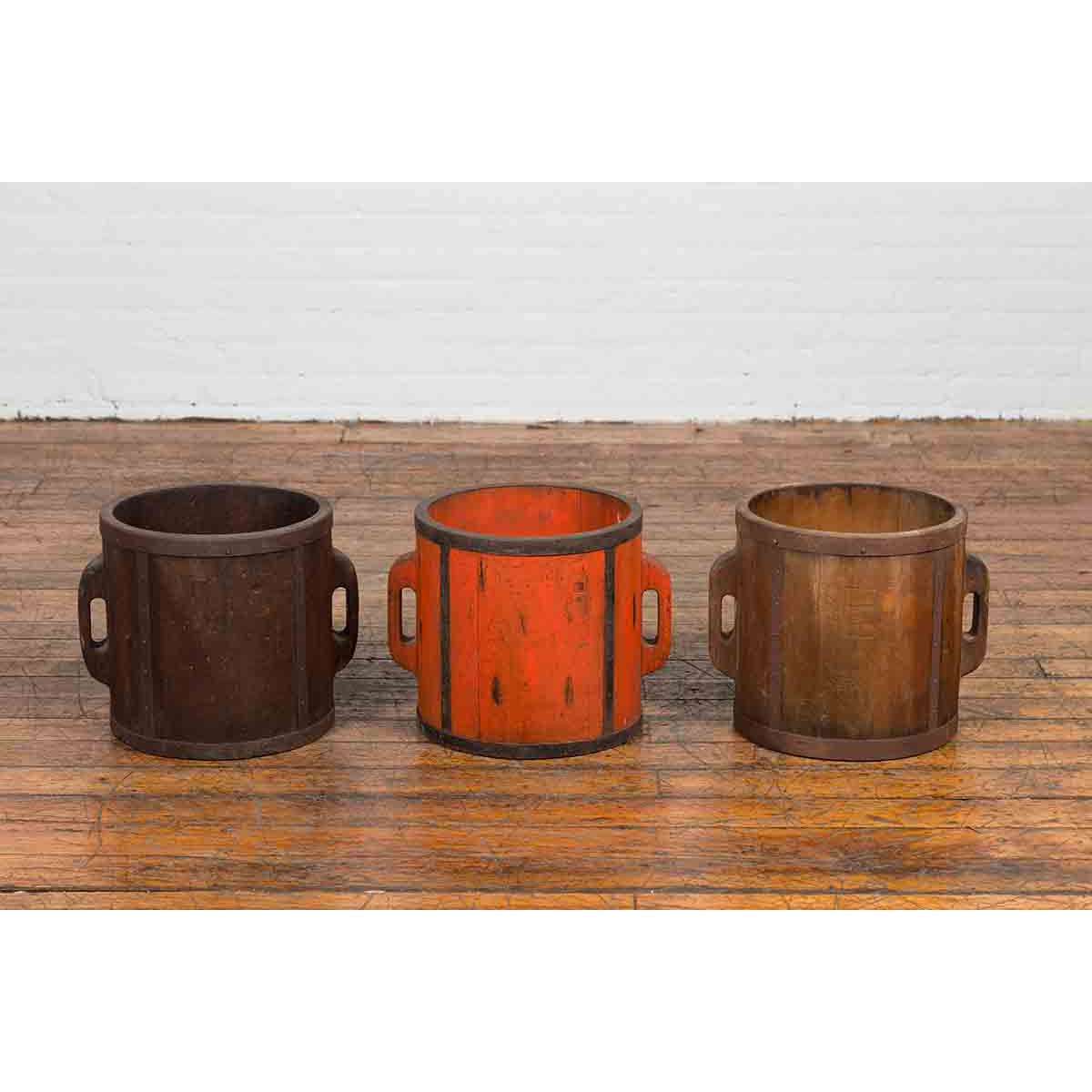 Chinese Early 20th Century Orange Grain Measuring Cup with Lateral Handles-9. Asian &amp; Chinese Furniture, Art, Antiques, Vintage Home Décor for sale at FEA Home