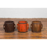 Chinese Early 20th Century Orange Grain Measuring Cup with Lateral Handles