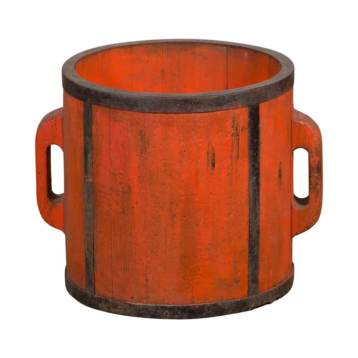 Chinese Early 20th Century Orange Grain Measuring Cup with Lateral Handles-1. Asian & Chinese Furniture, Art, Antiques, Vintage Home Décor for sale at FEA Home