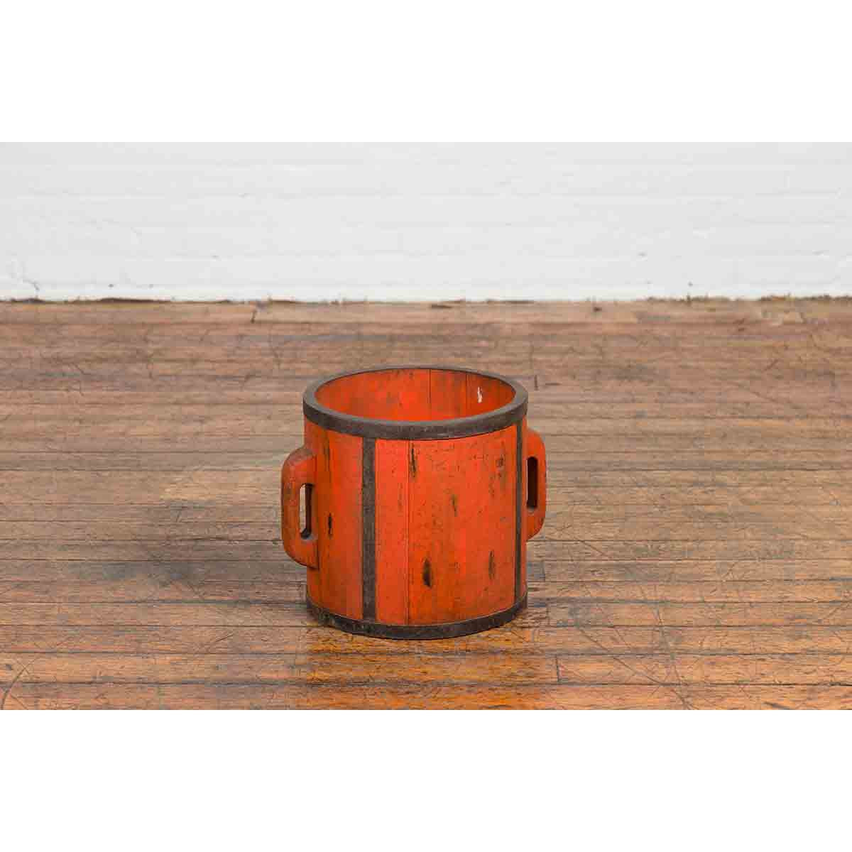 Chinese Early 20th Century Orange Grain Measuring Cup with Lateral Handles-5. Asian &amp; Chinese Furniture, Art, Antiques, Vintage Home Décor for sale at FEA Home