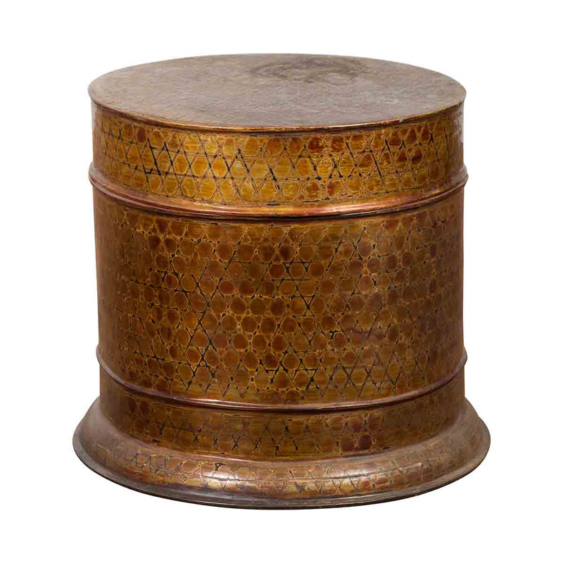 Burmese Vintage Negora Lacquer Circular Box with Snake Skin Pattern- Asian Antiques, Vintage Home Decor & Chinese Furniture - FEA Home
