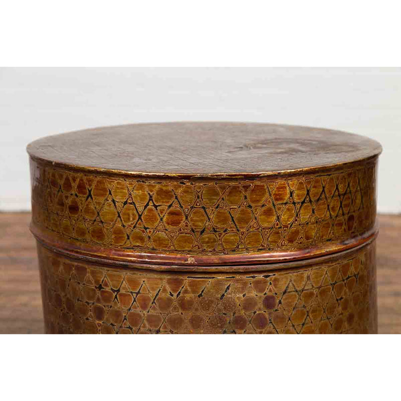Burmese Vintage Negora Lacquer Circular Box with Snake Skin Pattern