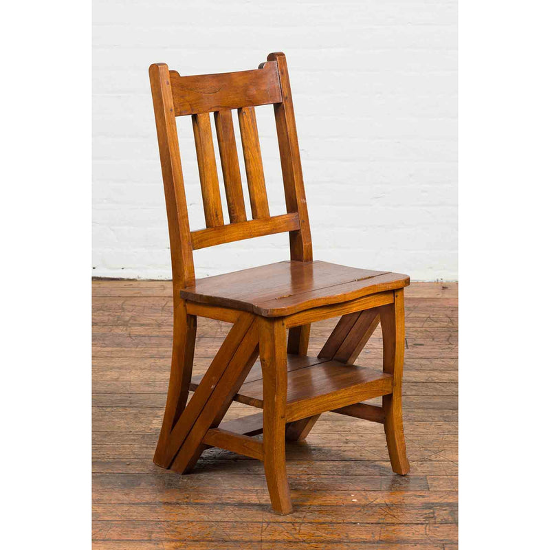 Vintage Metamorphic Indian Wooden Step Ladder Folding Side Chair