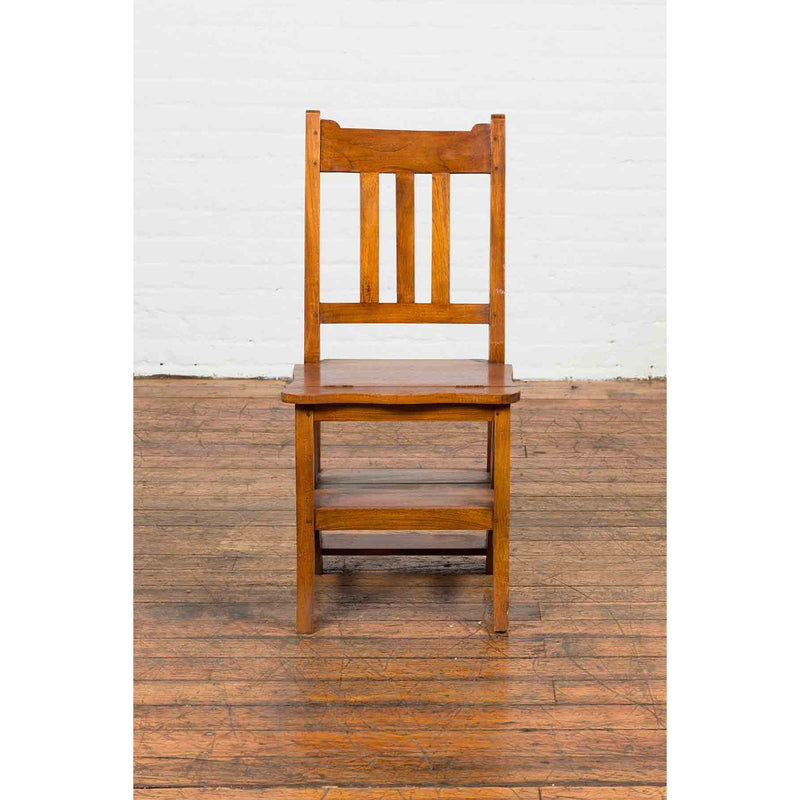 Vintage Metamorphic Indian Wooden Step Ladder Folding Side Chair