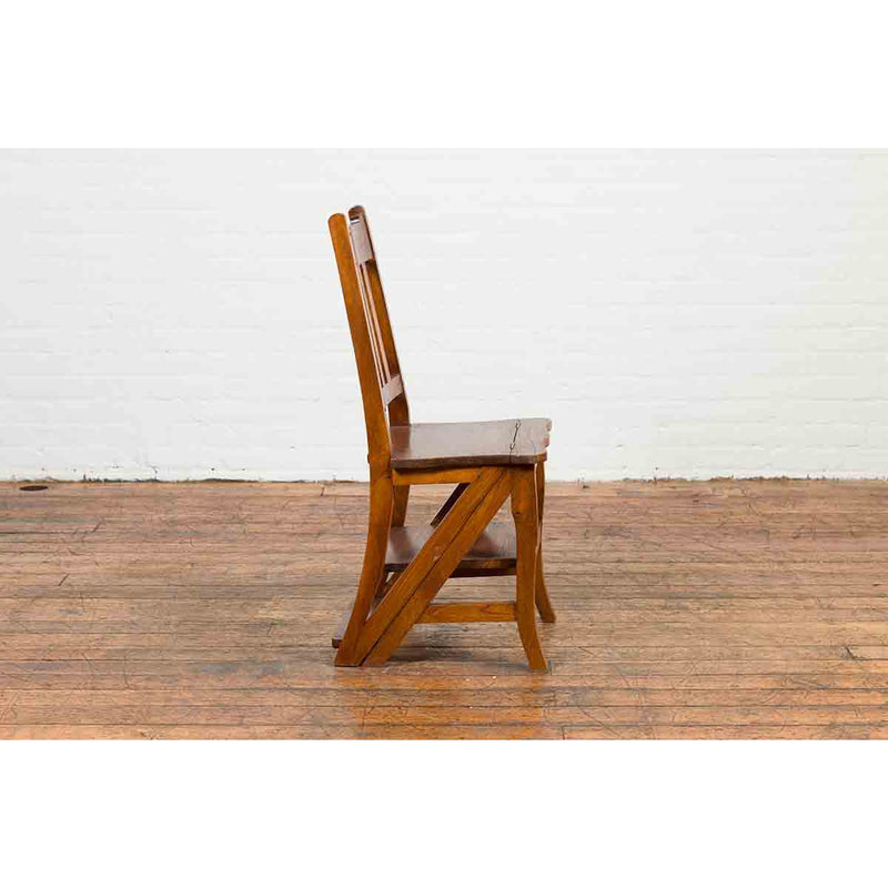 Vintage Metamorphic Indian Wooden Step Ladder Folding Side Chair
