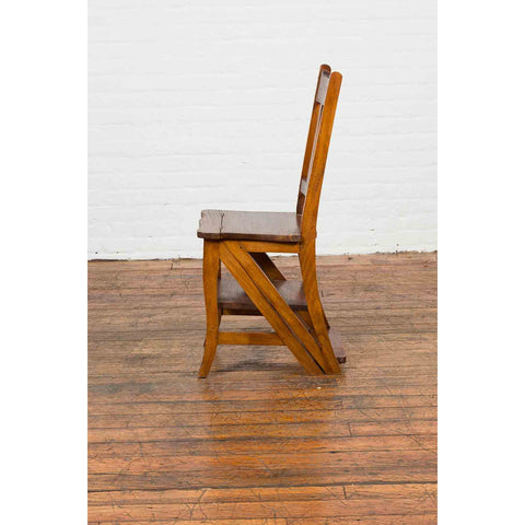 Vintage Metamorphic Indian Wooden Step Ladder Folding Chair FEA Home