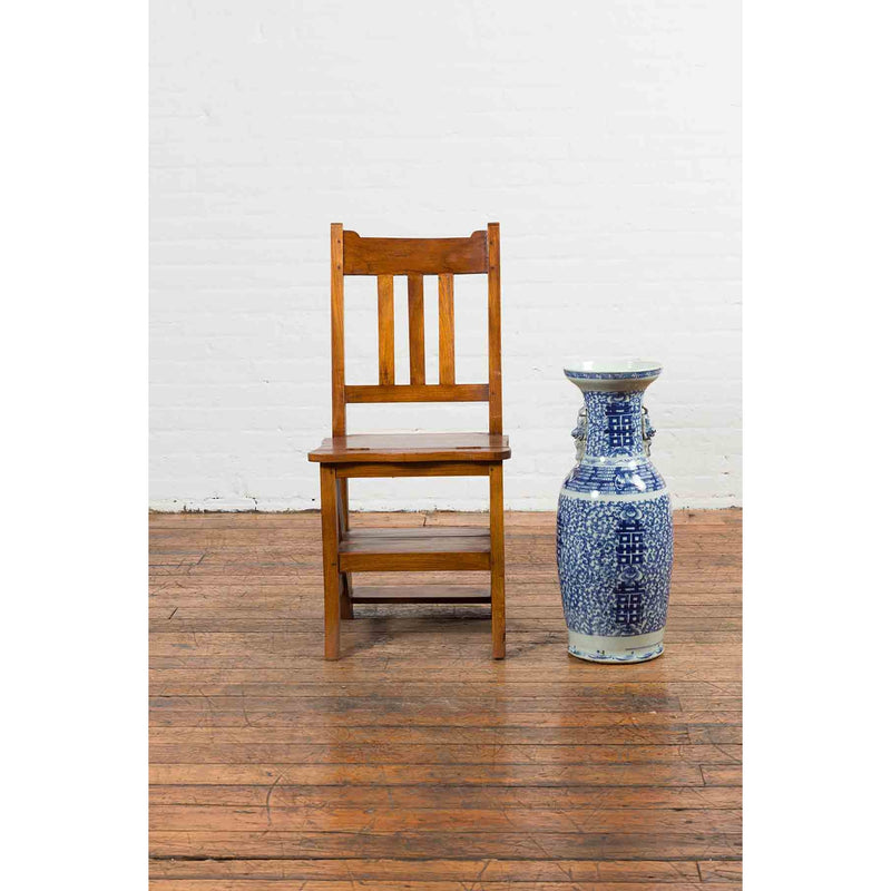 Vintage Metamorphic Indian Wooden Step Ladder Folding Side Chair