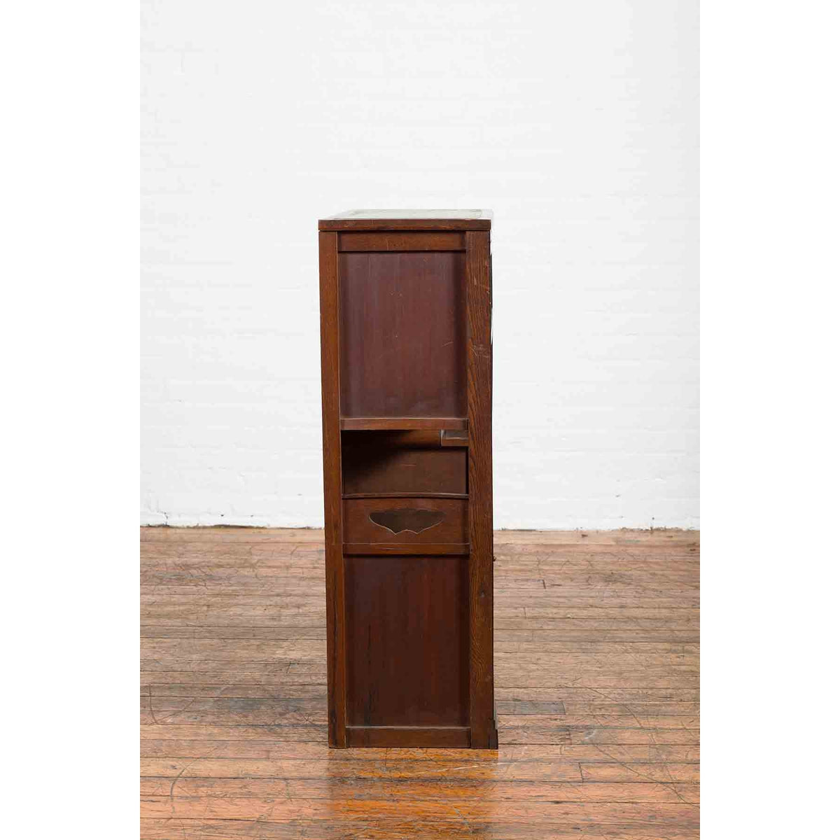 Vintage Zebra Wood Japanese Cabinet with Sliding Doors and Curving Open Shelves-8. Asian &amp; Chinese Furniture, Art, Antiques, Vintage Home Décor for sale at FEA Home