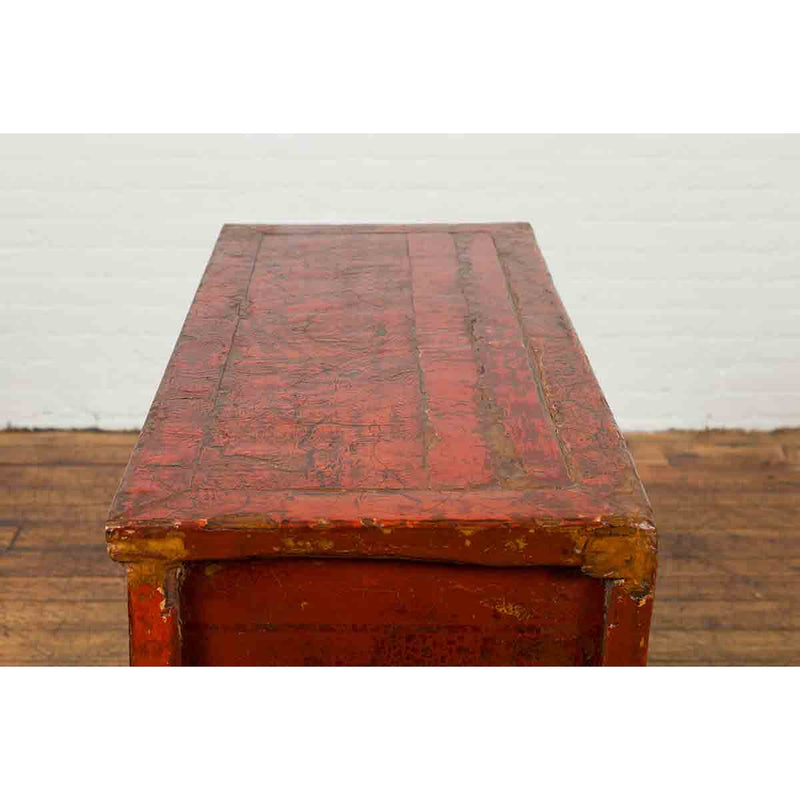 Chinese Qing Dynasty Period 19th Century Red Lacquered Small Cabinet