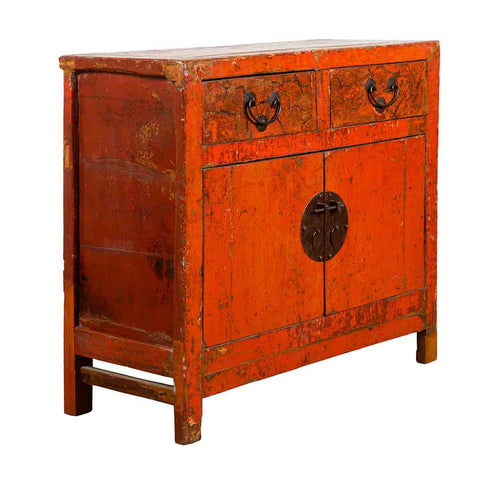 Chinese Qing Dynasty Period 19th Century Red Lacquered Small Cabinet- Asian Antiques, Vintage Home Decor & Chinese Furniture - FEA Home