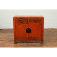 Chinese Qing Dynasty Period 19th Century Red Lacquered Small Cabinet