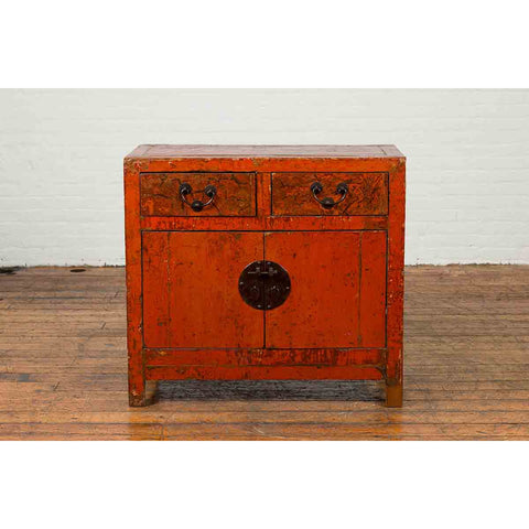 Chinese Qing Dynasty Period 19th Century Red Lacquered Small Cabinet