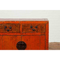 Chinese Qing Dynasty Period 19th Century Red Lacquered Small Cabinet