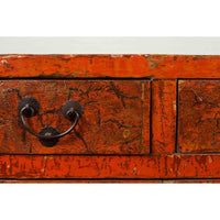 Chinese Qing Dynasty Period 19th Century Red Lacquered Small Cabinet