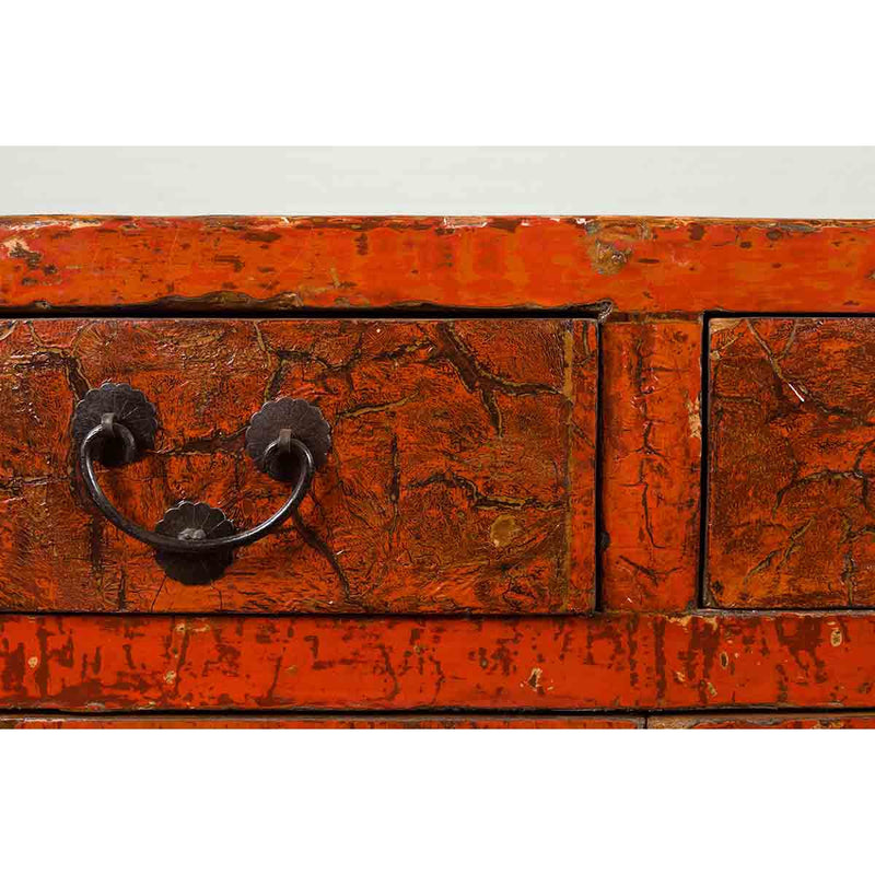 Chinese Qing Dynasty Period 19th Century Red Lacquered Small Cabinet