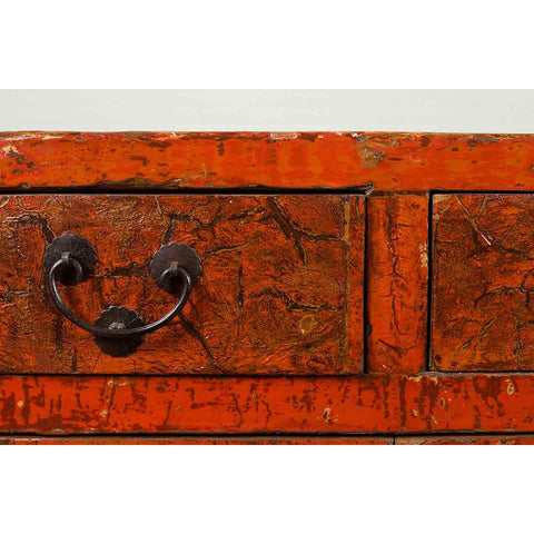 Chinese Qing Dynasty Period 19th Century Red Lacquered Small Cabinet
