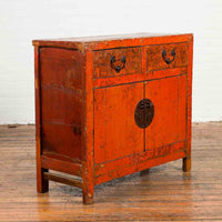 Chinese Qing Dynasty Period 19th Century Red Lacquered Small Cabinet