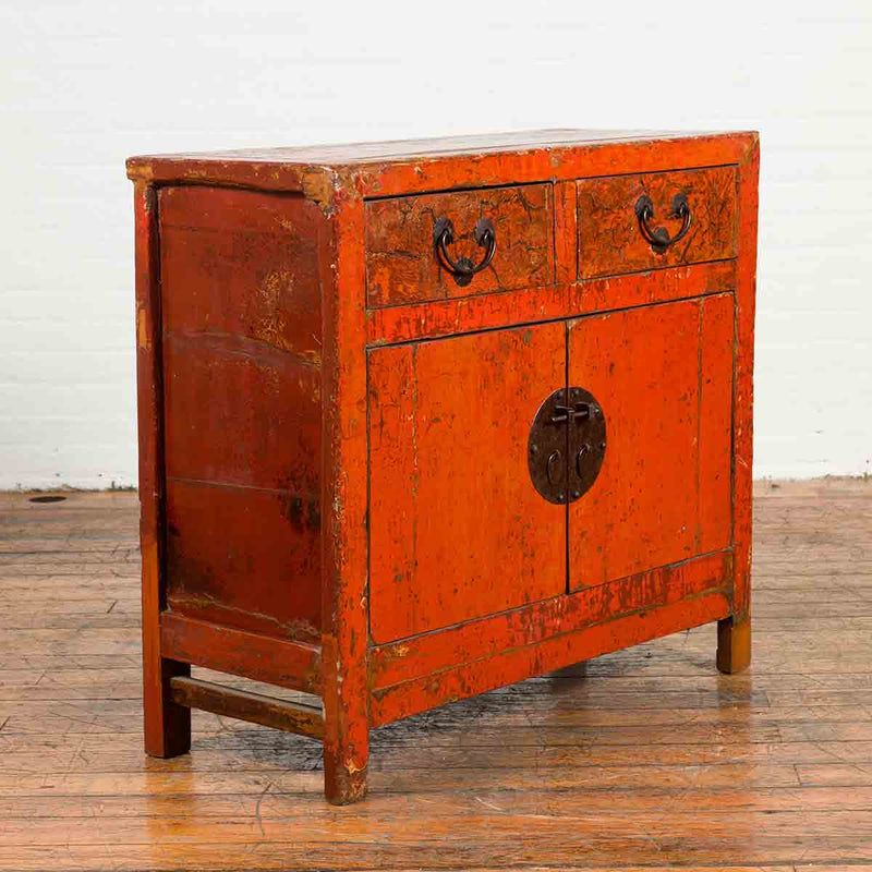 Chinese Qing Dynasty Period 19th Century Red Lacquered Small Cabinet