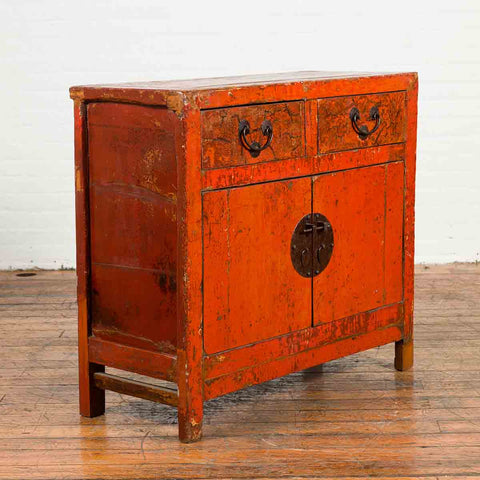 Chinese Qing Dynasty Period 19th Century Red Lacquered Small Cabinet