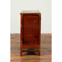 Chinese Qing Dynasty Period 19th Century Red Lacquered Small Cabinet