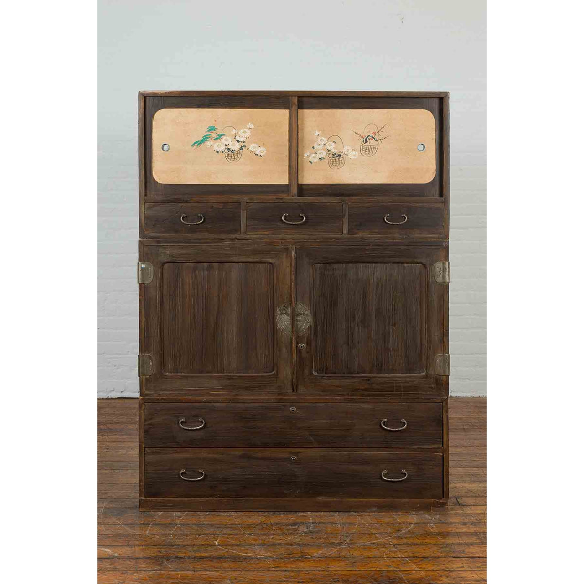 Early 20th Century Japanese Taishō Cabinet with Hand-Painted Woodblock Prints-2. Asian & Chinese Furniture, Art, Antiques, Vintage Home Décor for sale at FEA Home