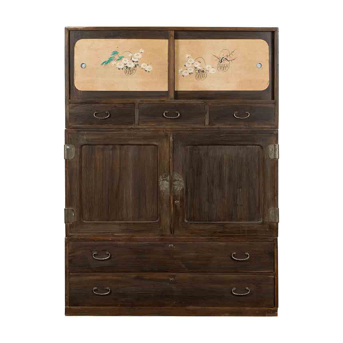 Early 20th Century Japanese Taishō Cabinet with Hand-Painted Woodblock Prints-1. Asian & Chinese Furniture, Art, Antiques, Vintage Home Décor for sale at FEA Home