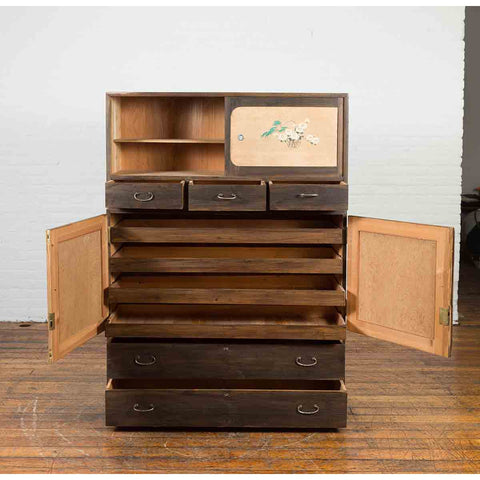 Early 20th Century Japanese Taishō Cabinet with Hand-Painted Woodblock Prints-YN7094-4. Asian & Chinese Furniture, Art, Antiques, Vintage Home Décor for sale at FEA Home
