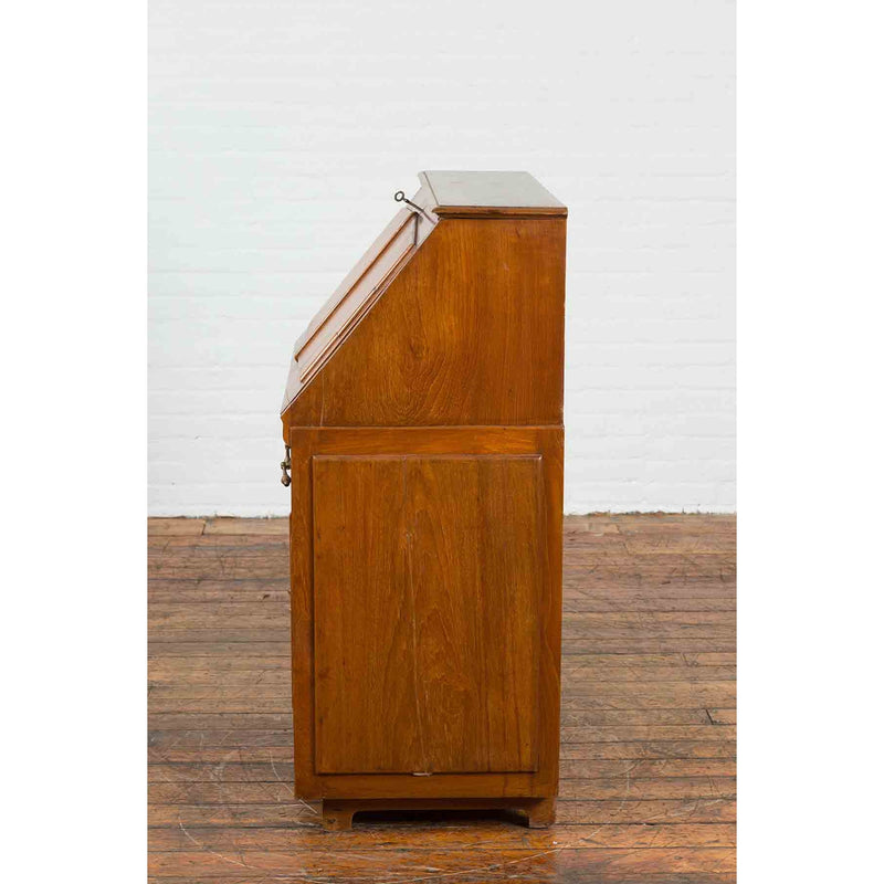Indonesian 19th Century Handmade Slant-Front Desk with Raised Panels and Drawers-12. Asian & Chinese Furniture, Art, Antiques, Vintage Home Décor for sale at FEA Home