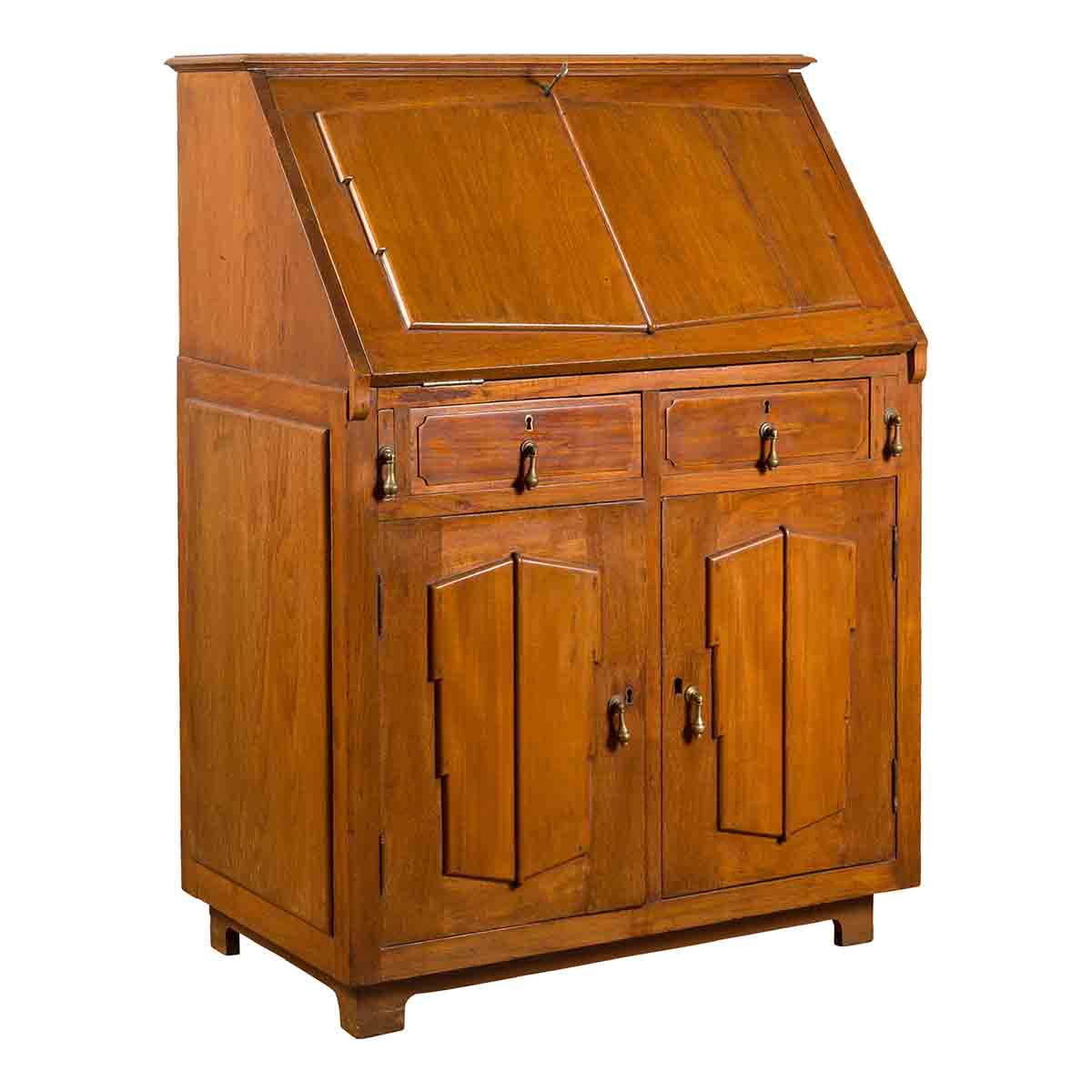 Indonesian 19th Century Handmade Slant-Front Desk with Raised Panels and Drawers-1. Asian & Chinese Furniture, Art, Antiques, Vintage Home Décor for sale at FEA Home