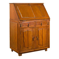 Indonesian 19th Century Handmade Slant-Front Desk with Raised Panels and Drawers