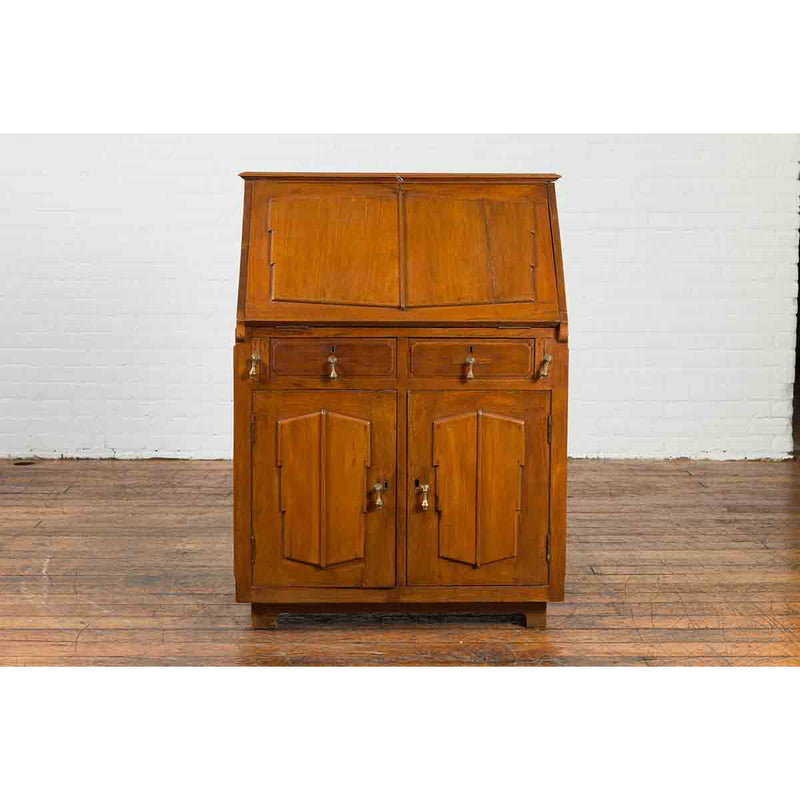 Indonesian 19th Century Handmade Slant-Front Desk with Raised Panels and Drawers-3. Asian & Chinese Furniture, Art, Antiques, Vintage Home Décor for sale at FEA Home