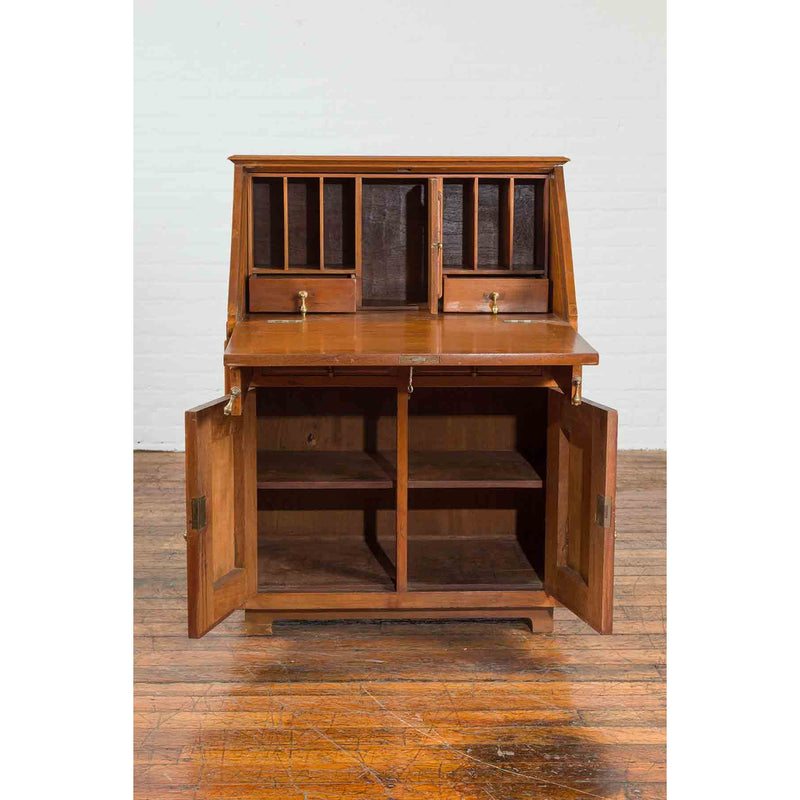 Indonesian 19th Century Handmade Slant-Front Desk with Raised Panels and Drawers-4. Asian & Chinese Furniture, Art, Antiques, Vintage Home Décor for sale at FEA Home