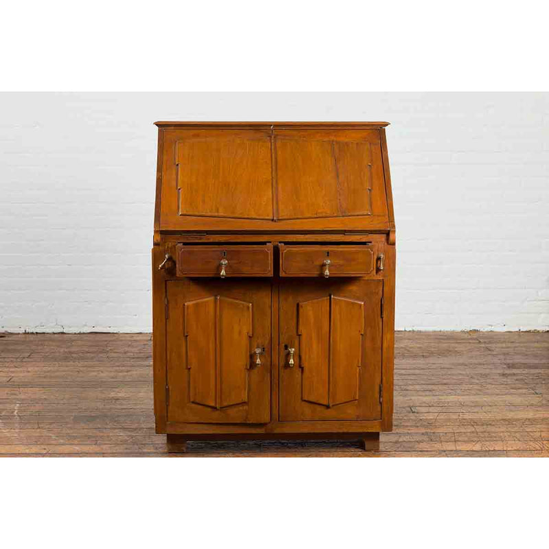 Indonesian 19th Century Handmade Slant-Front Desk with Raised Panels and Drawers-9. Asian & Chinese Furniture, Art, Antiques, Vintage Home Décor for sale at FEA Home