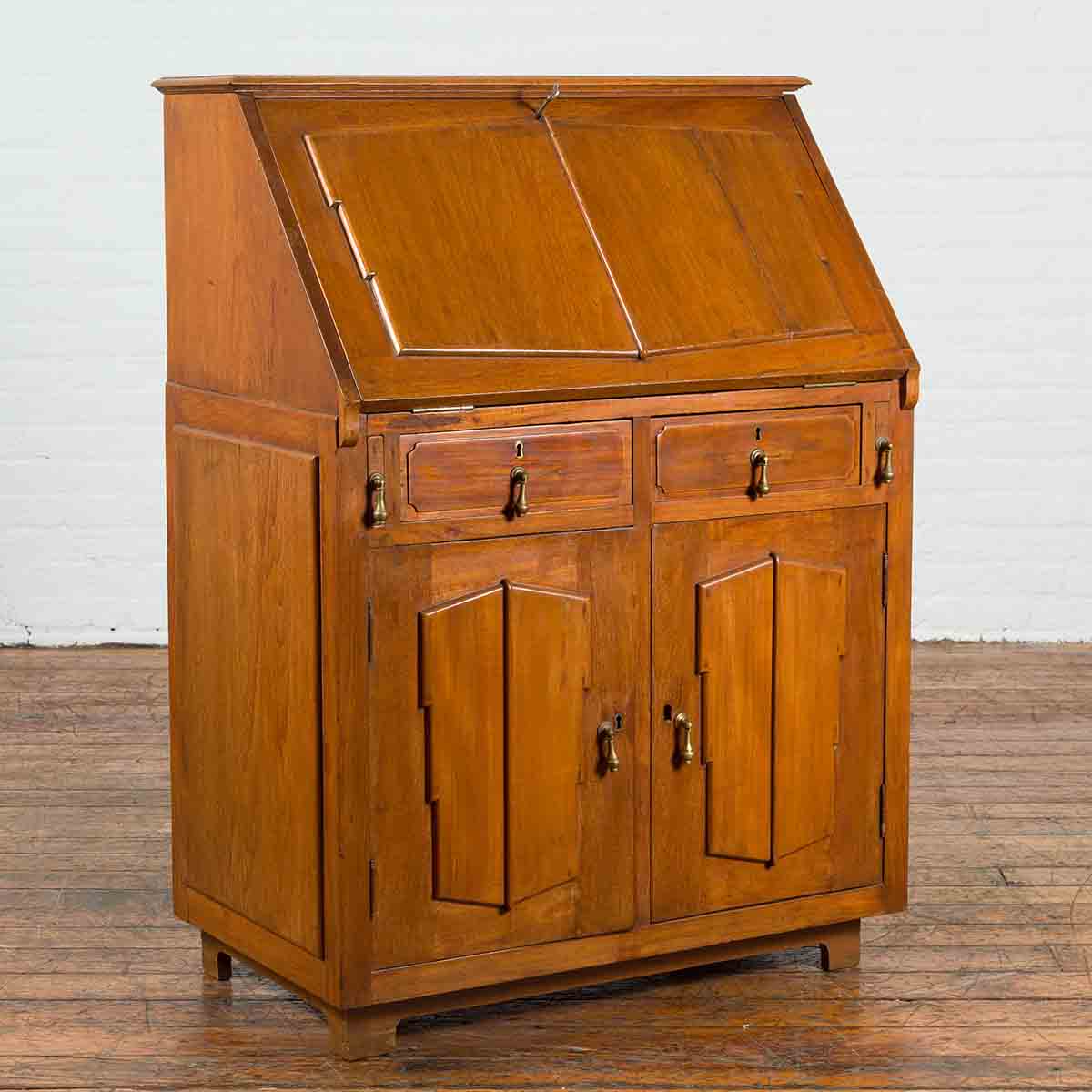 Indonesian 19th Century Handmade Slant-Front Desk with Raised Panels and Drawers-2. Asian & Chinese Furniture, Art, Antiques, Vintage Home Décor for sale at FEA Home