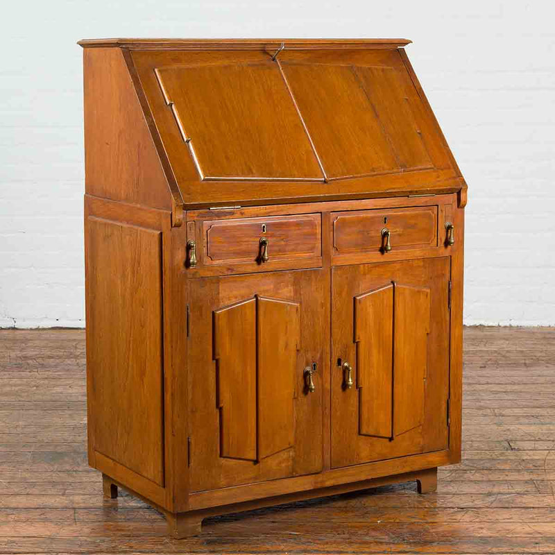 Indonesian 19th Century Handmade Slant-Front Desk with Raised Panels and Drawers-2. Asian & Chinese Furniture, Art, Antiques, Vintage Home Décor for sale at FEA Home