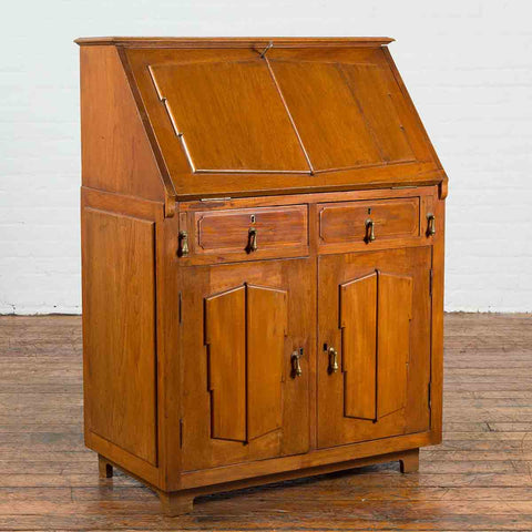 Indonesian 19th Century Handmade Slant-Front Desk with Raised Panels and Drawers-2. Asian & Chinese Furniture, Art, Antiques, Vintage Home Décor for sale at FEA Home