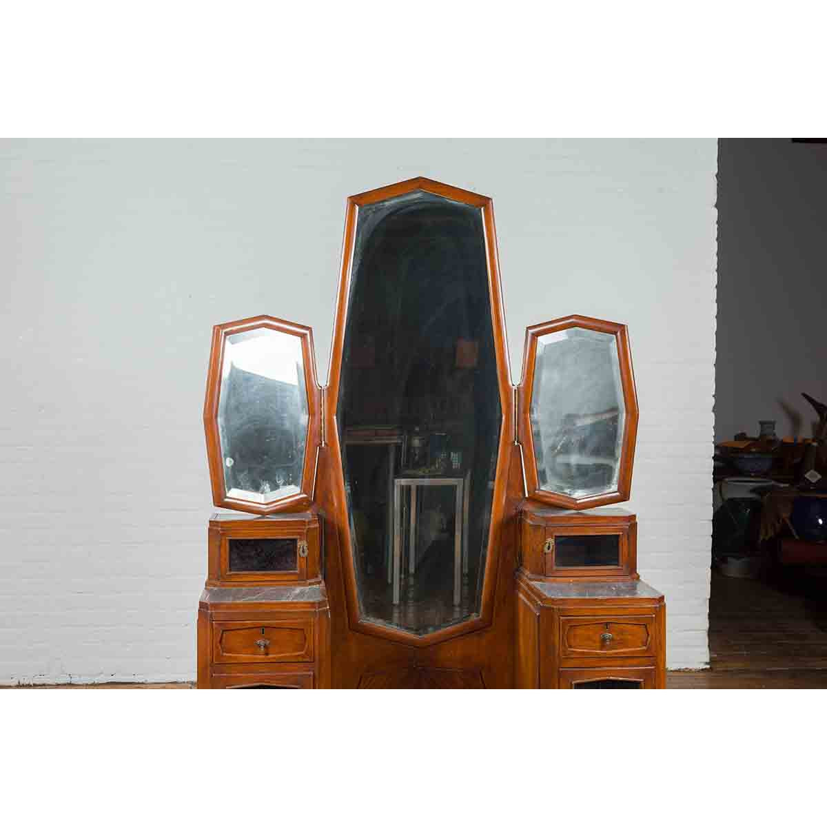 Vintage Vanity Table with Octagonal Mirrors &amp; Marble Tabletops-7. Asian &amp; Chinese Furniture, Art, Antiques, Vintage Home Décor for sale at FEA Home
