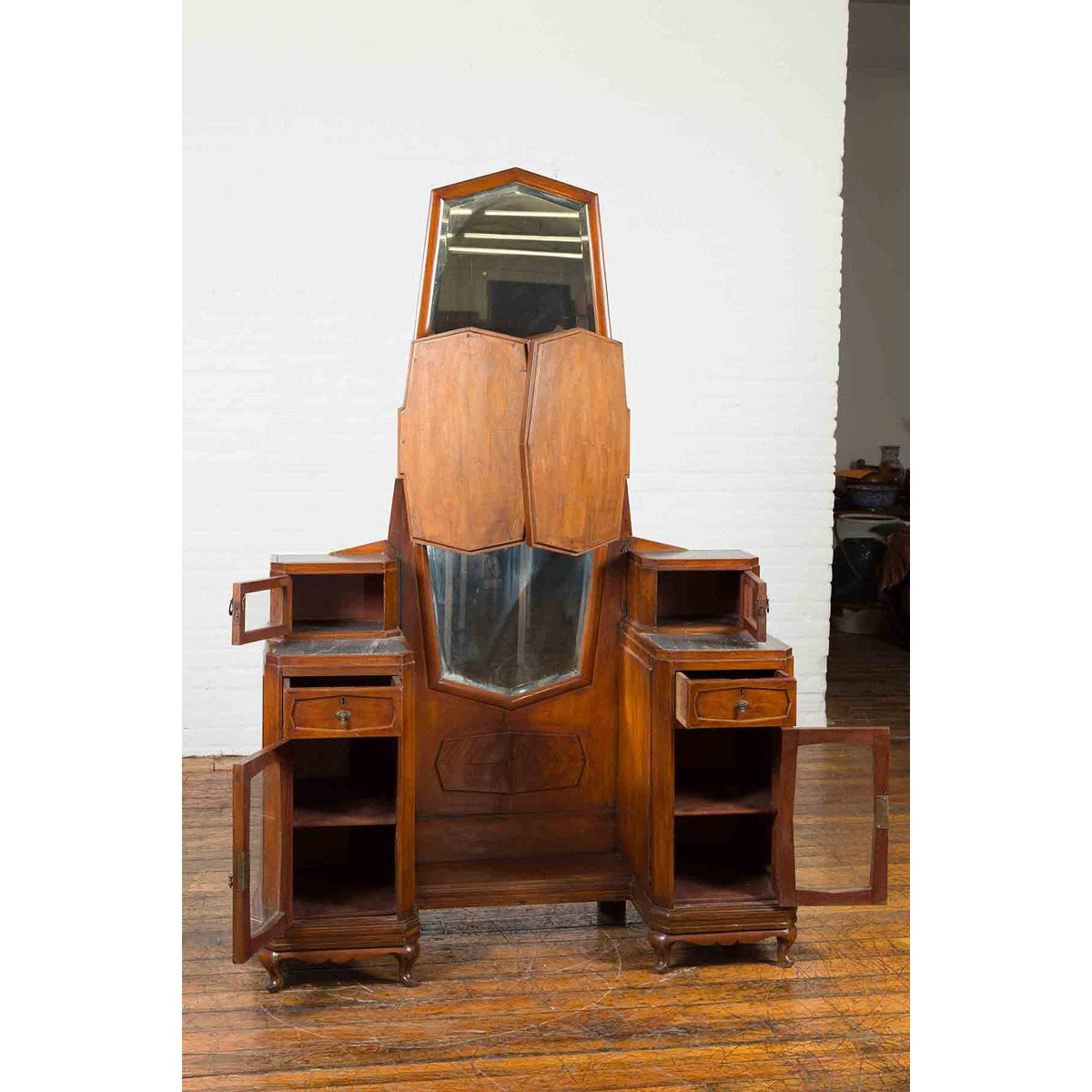 Indonesian Vintage Dressing Table with Marble Accents | FEA Home Indonesian Vintage Dressing Table with Marble Accents | FEA Home