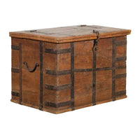 Rustic Indian 19th Century Wooden Trunk with Iron Hardware and Weathered Patina