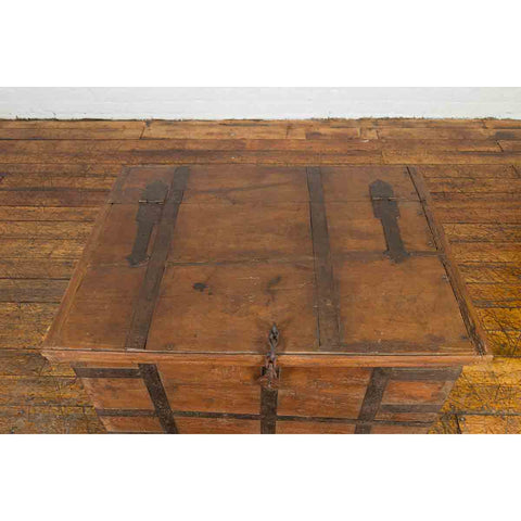 Rustic Indian 19th Century Wooden Trunk with Iron Hardware and Weathered Patina-YN7100-5. Asian & Chinese Furniture, Art, Antiques, Vintage Home Décor for sale at FEA Home